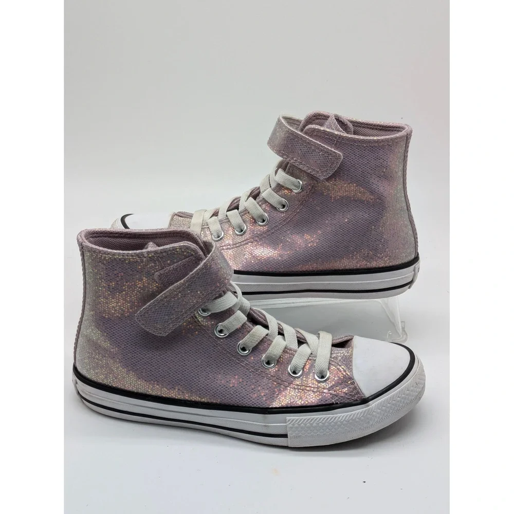 Converse Chuck Taylor Hi Top Girls Size 2 Pink Glitter Iridescent Sneakers